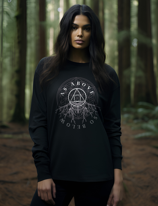 As Above So Below Occult Esoteric Plus Size Goth Long Sleeve Shirt
