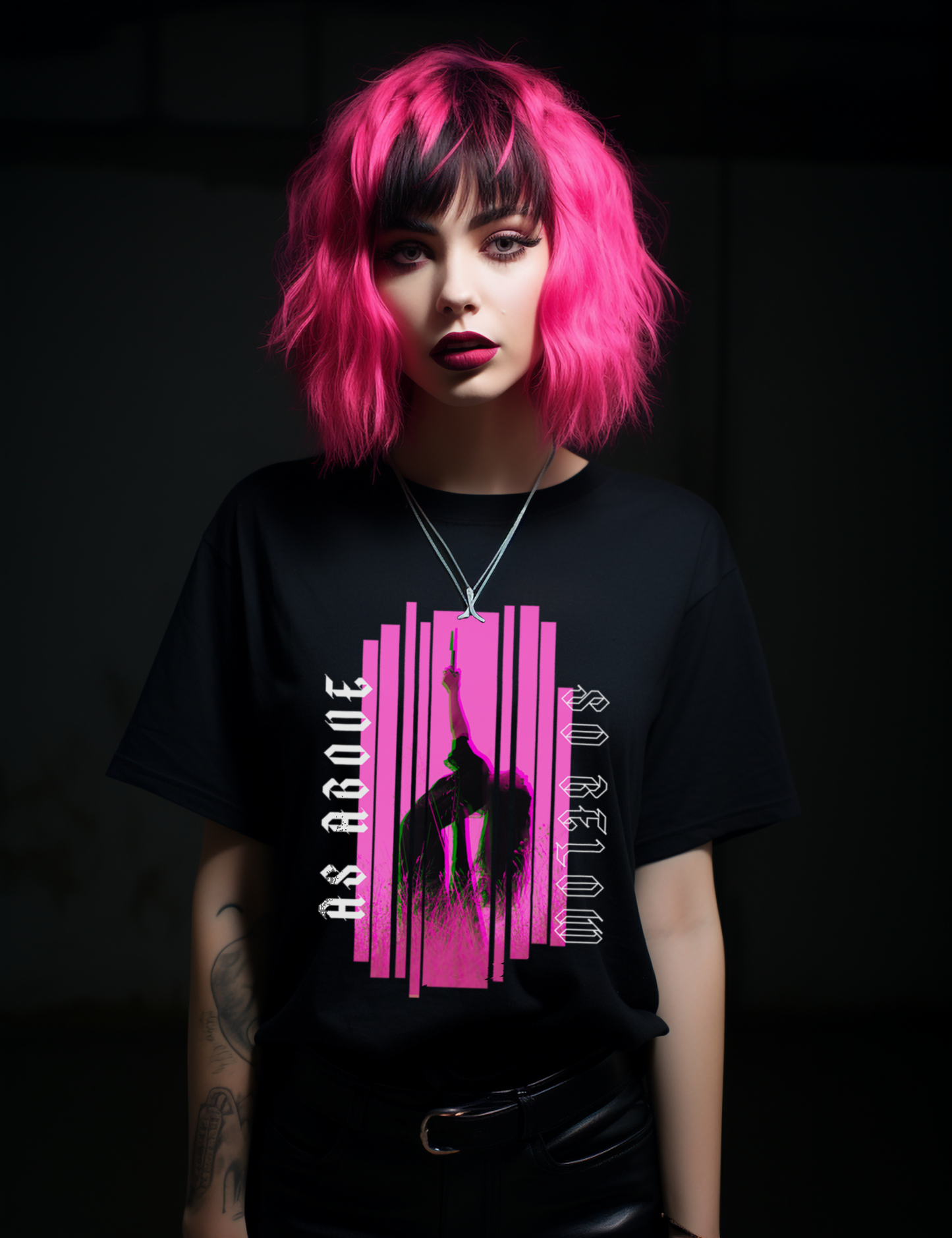 As Above So Below Edgy Glitch Alt Clothing Plus Size Neon Pink Goth Shirt