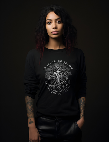 As Above So Below Occult Esoteric Tree Sacred Geometry Plus Size Goth Long Sleeve Womens Shirt