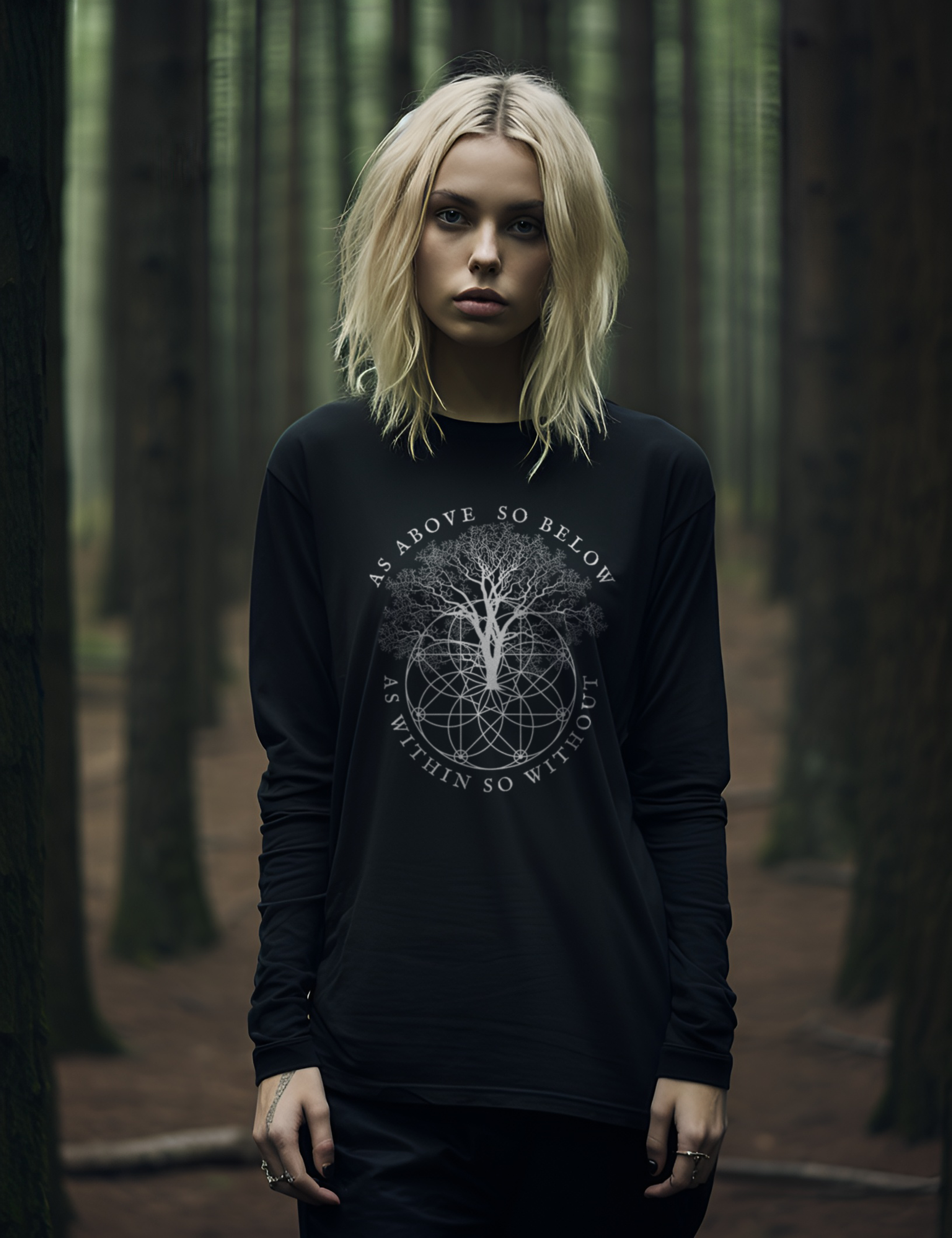 As Above So Below Occult Esoteric Tree Sacred Geometry Plus Size Goth Long Sleeve Womens Shirt
