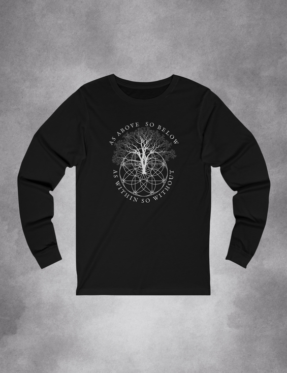 As Above So Below Occult Esoteric Tree Sacred Geometry Plus Size Goth Long Sleeve Womens Shirt