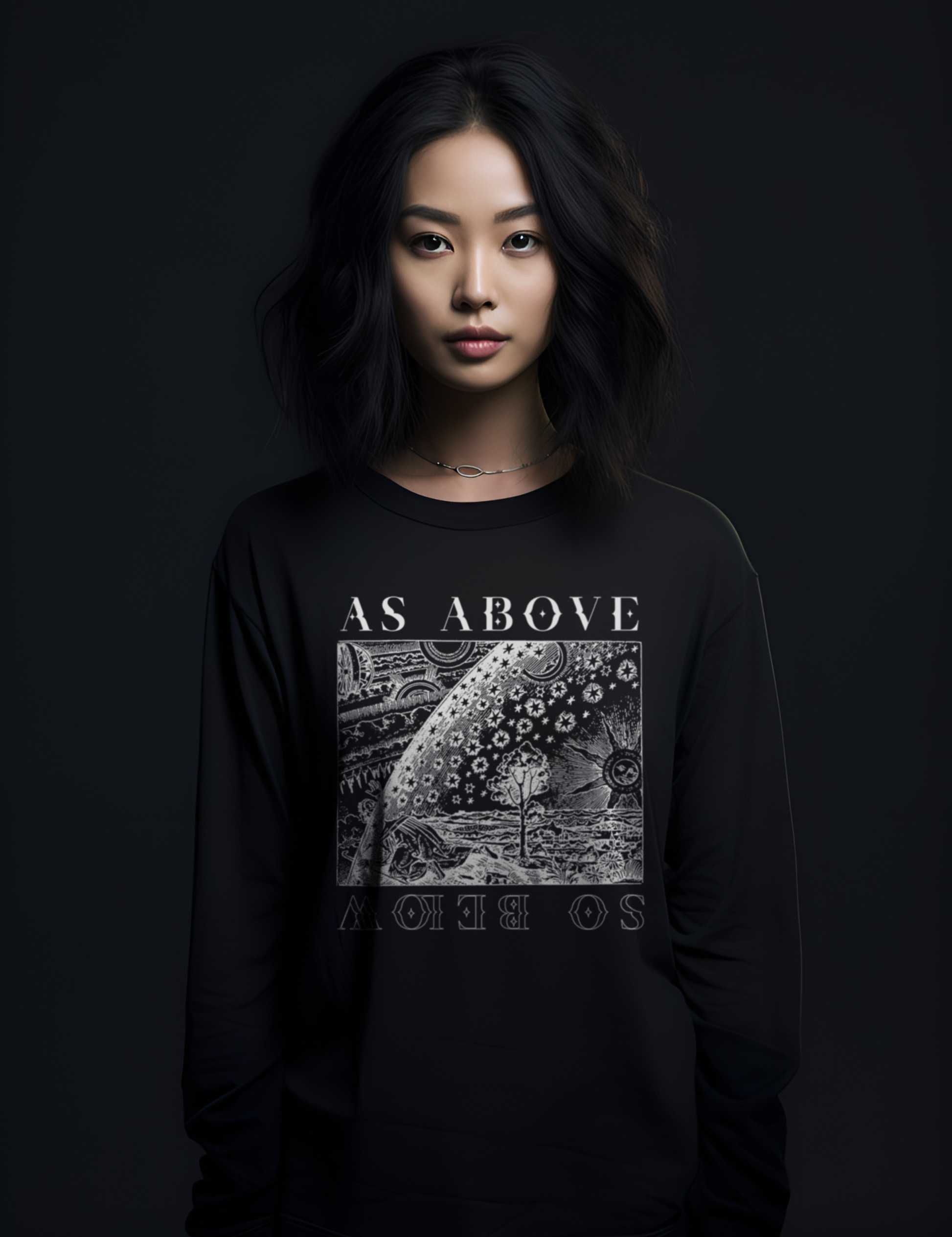 As Above So Below Occult Plus Size Goth Womens Long Sleeve Shirt