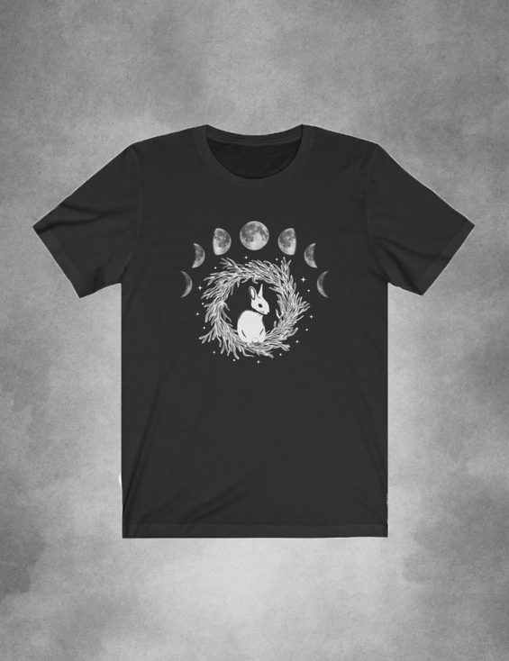Witchy Aesthetic Cute Rabbit Moon Phase Shirt