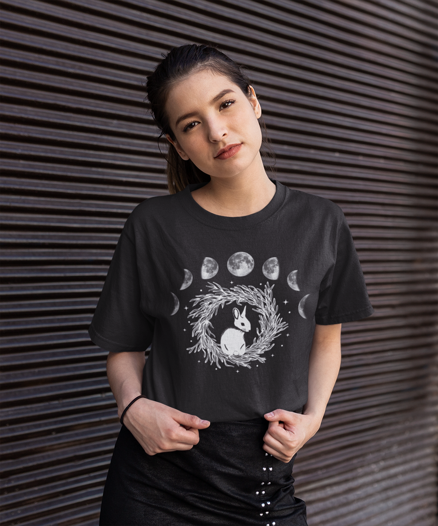 Witchy Aesthetic Cute Rabbit Moon Phase Shirt