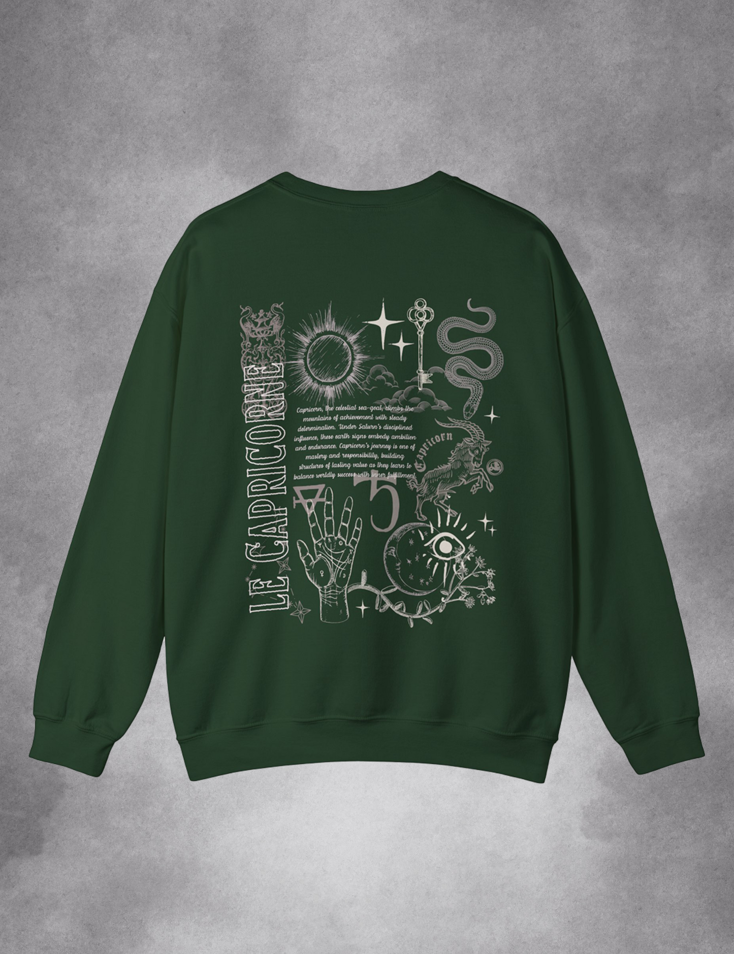 Capricorn Zodiac Sign Esoteric Astrology Occult Plus Size Goth Mystical Forest Green Sweatshirt