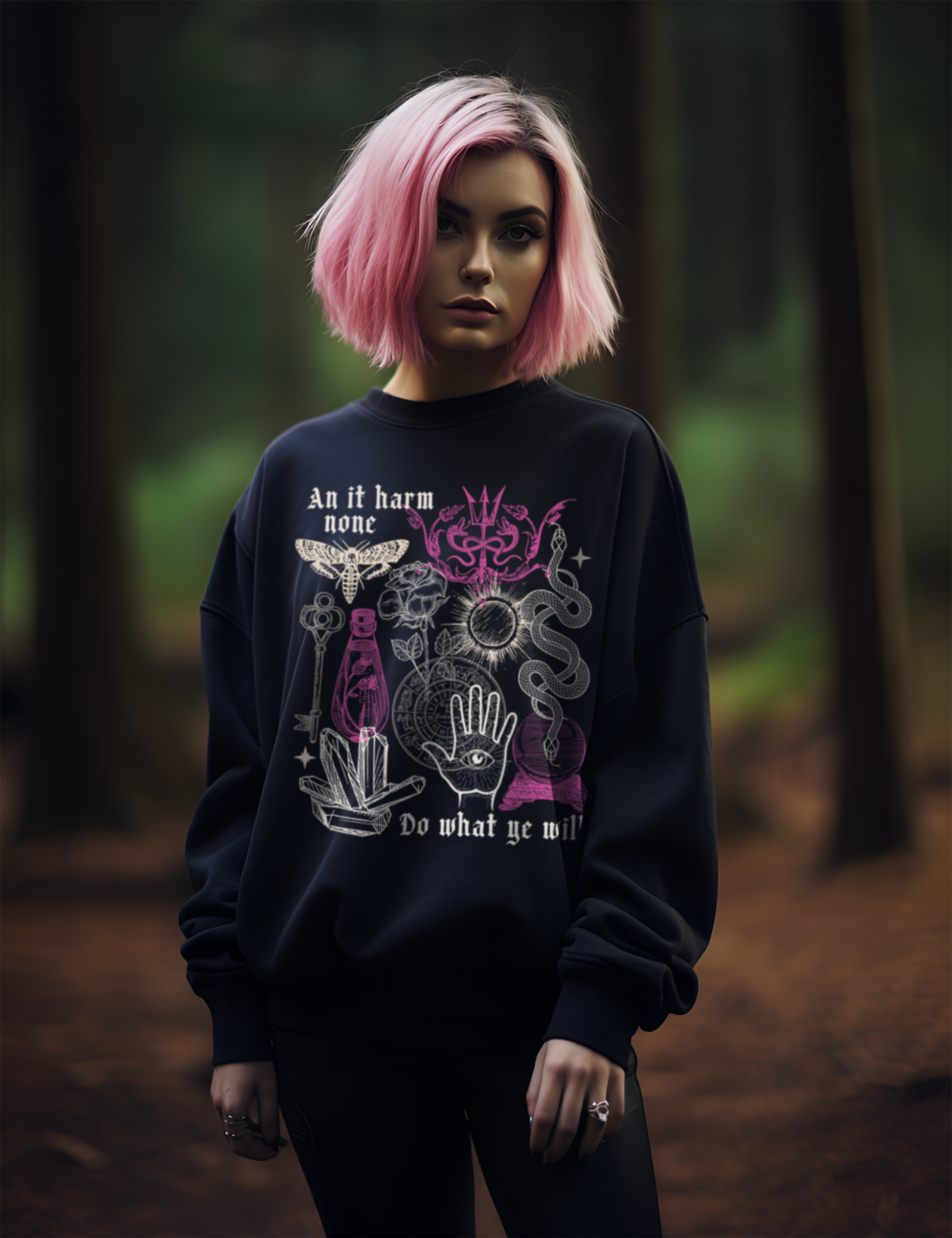 Edgy Plus Size Goth Witchcraft Collage Sweatshirt