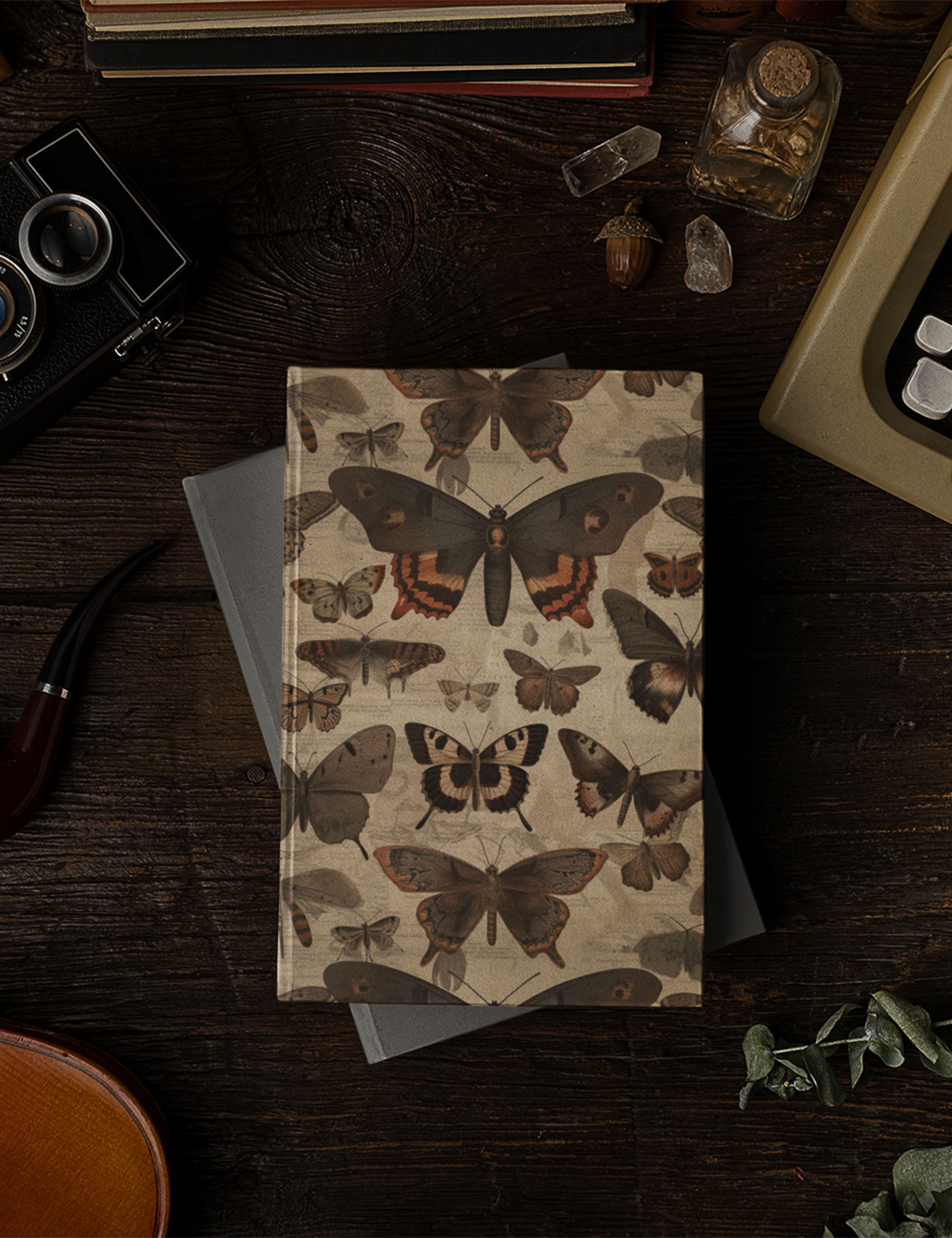 Dark Academia Aesthetic Vintage Moths Hardcover Notebook
