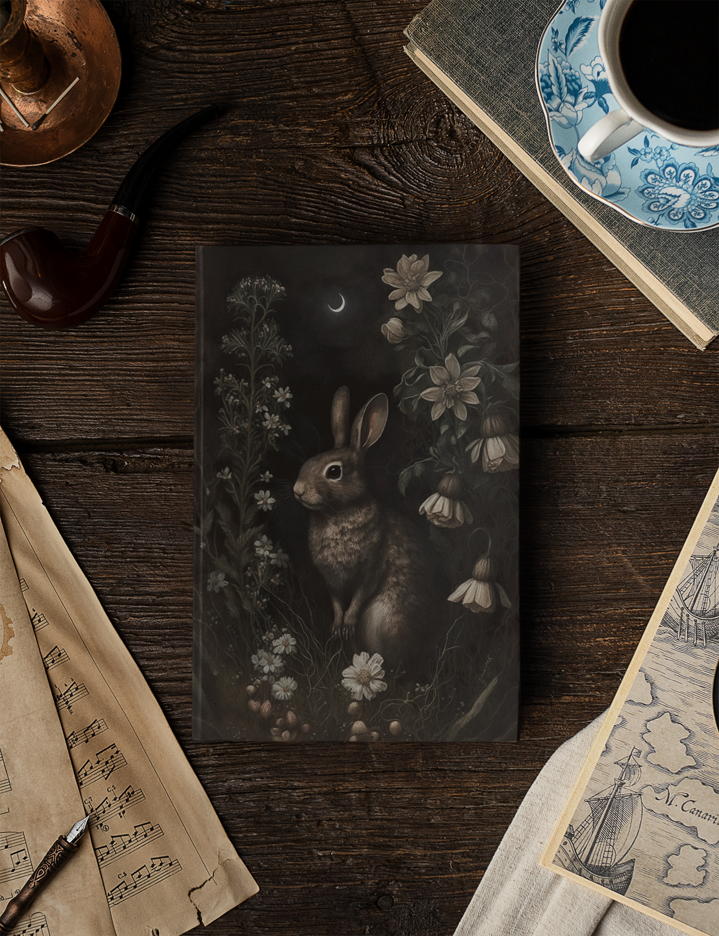 Dark Cottagecore Rabbit Aesthetic Hardcover Notebook