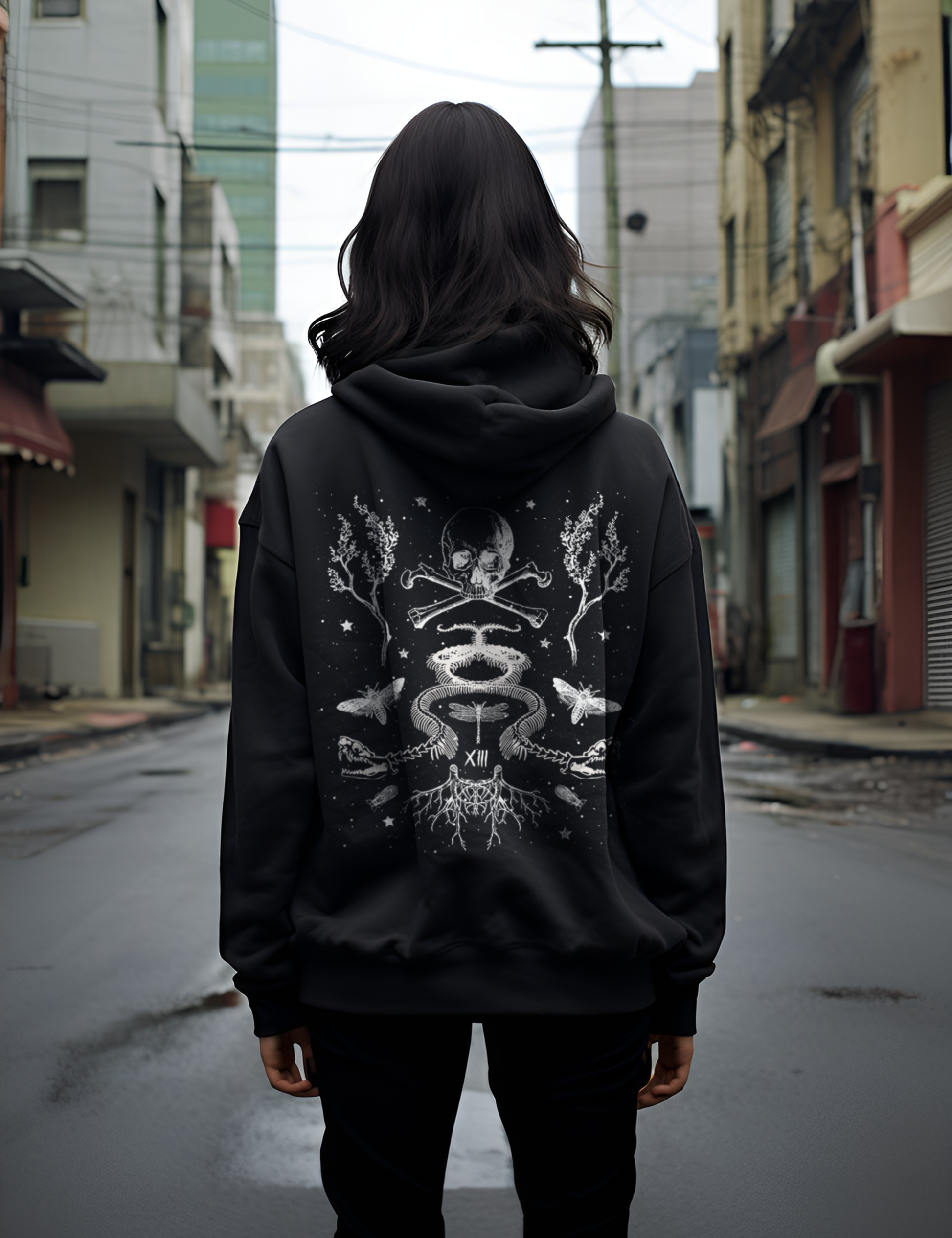Death Tarot Card Plus Size Goth Witchy Occult Zip Up Hoodie