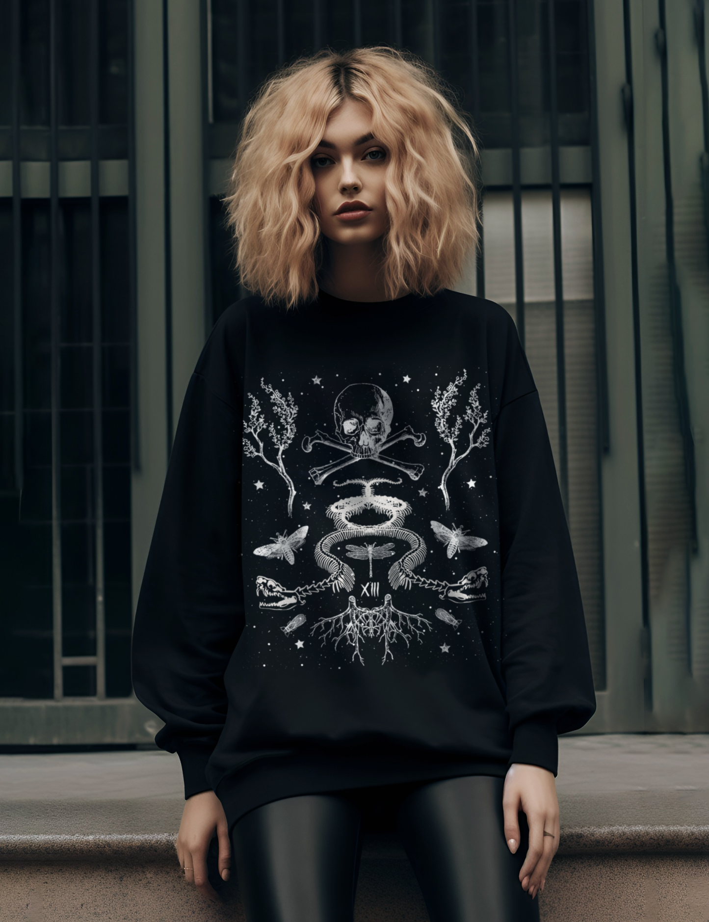 Death Tarot Card Plus Size Goth Occult Snake Sweatshirt