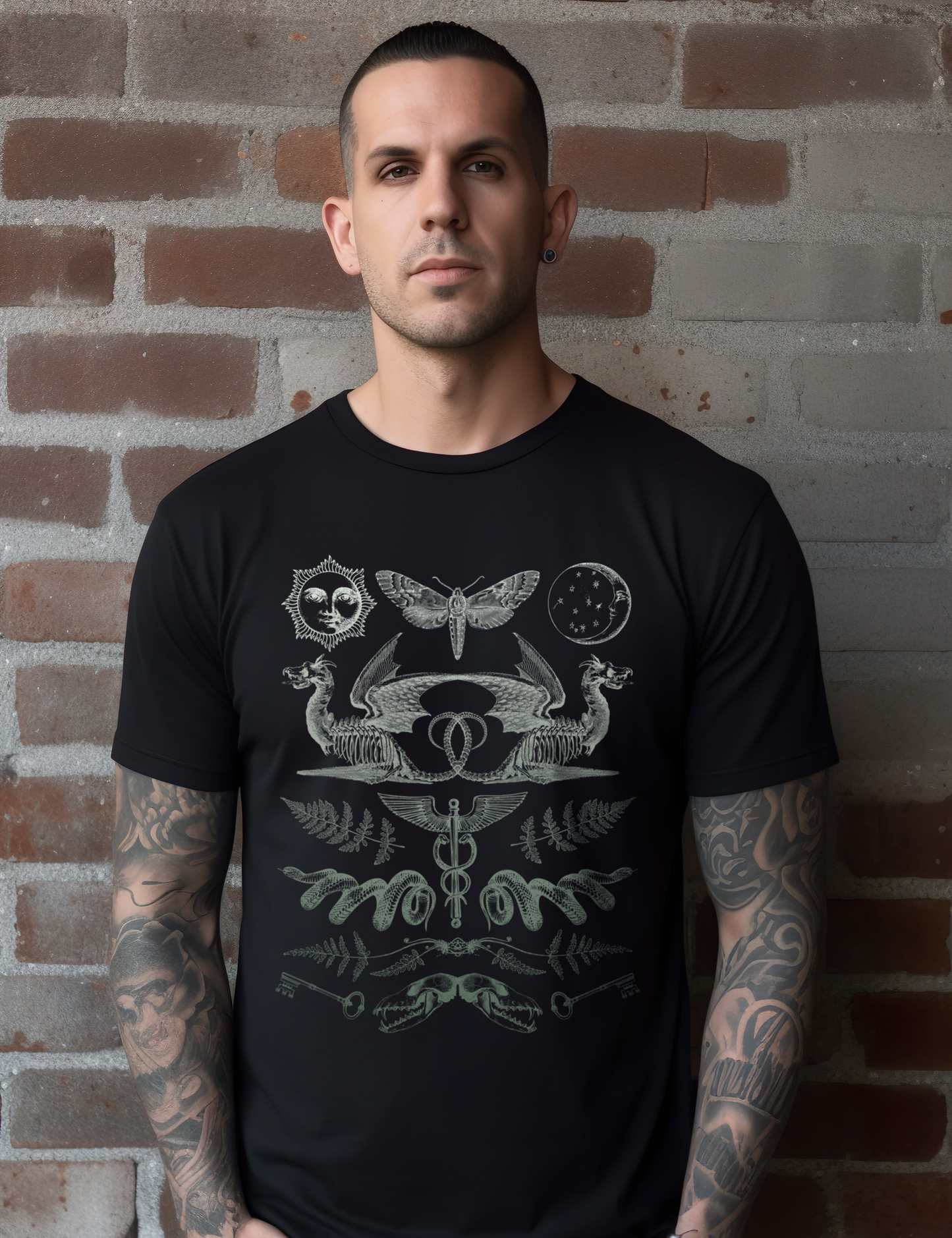 Occult Dragon Sun Moon Moth Collage Shirt
