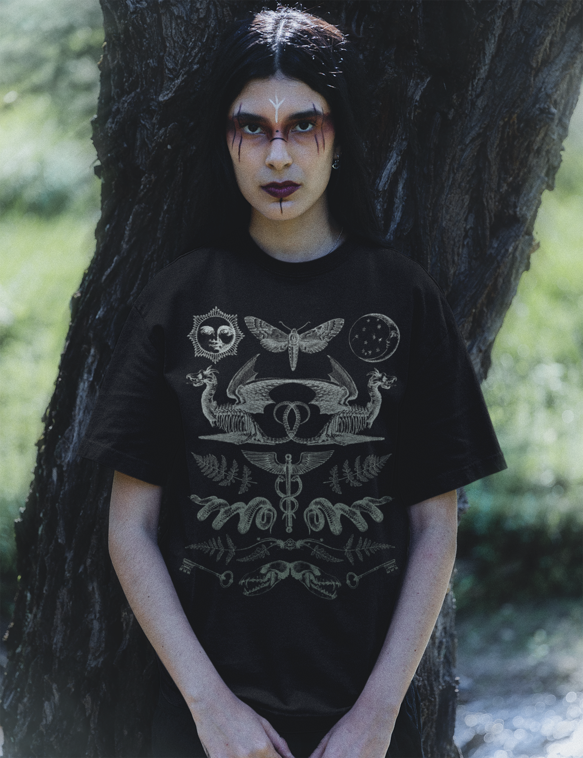 Occult Dragon Sun Moon Moth Collage Shirt