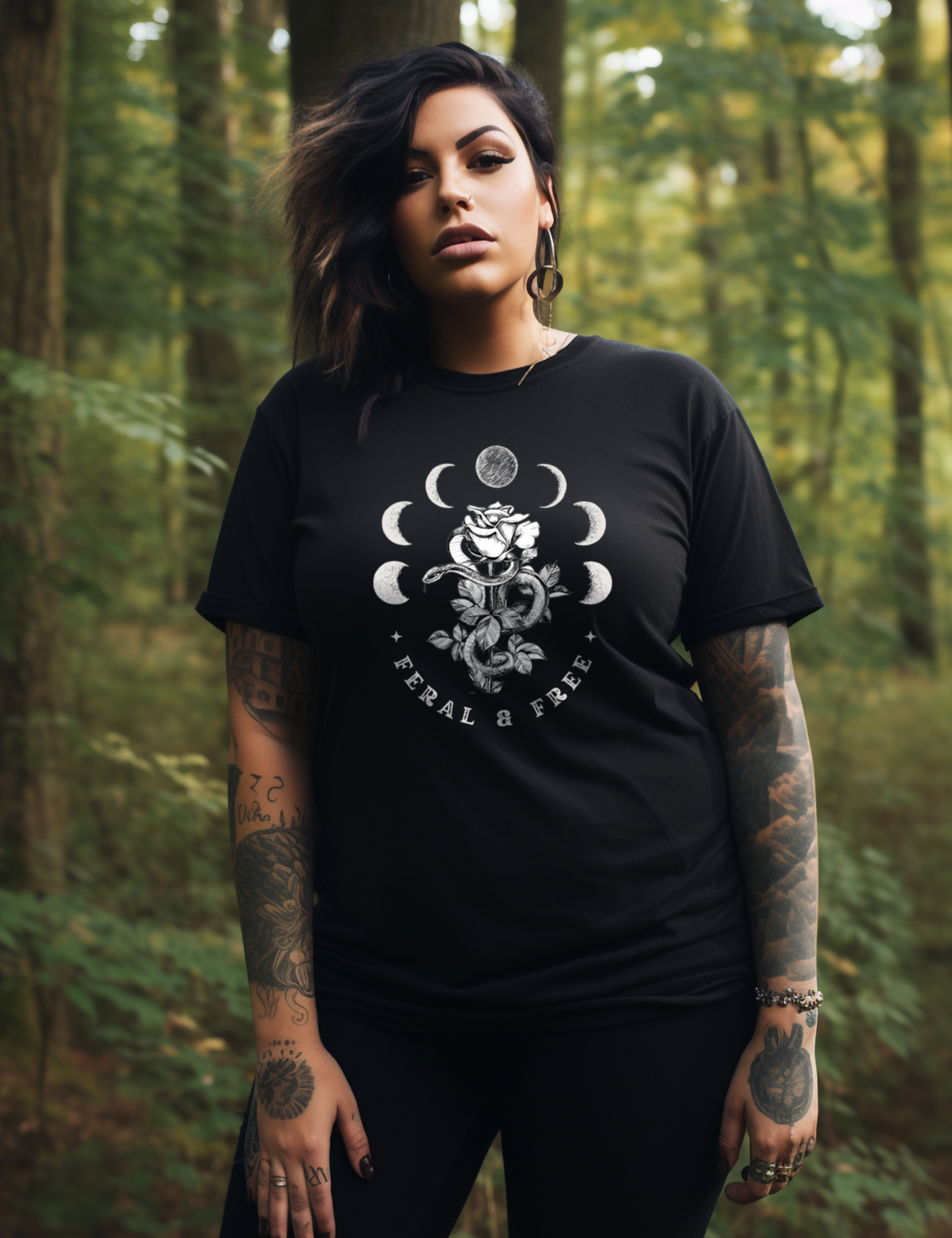 Feral and Free Witchy Snake Rose Moon Phase Plus Size Shirt