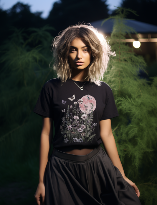 Dark Cottagecore Aesthetic Fairycore Grunge Clothing Wildflowers Butterflies Moon Plus Size Witchy Shirt
