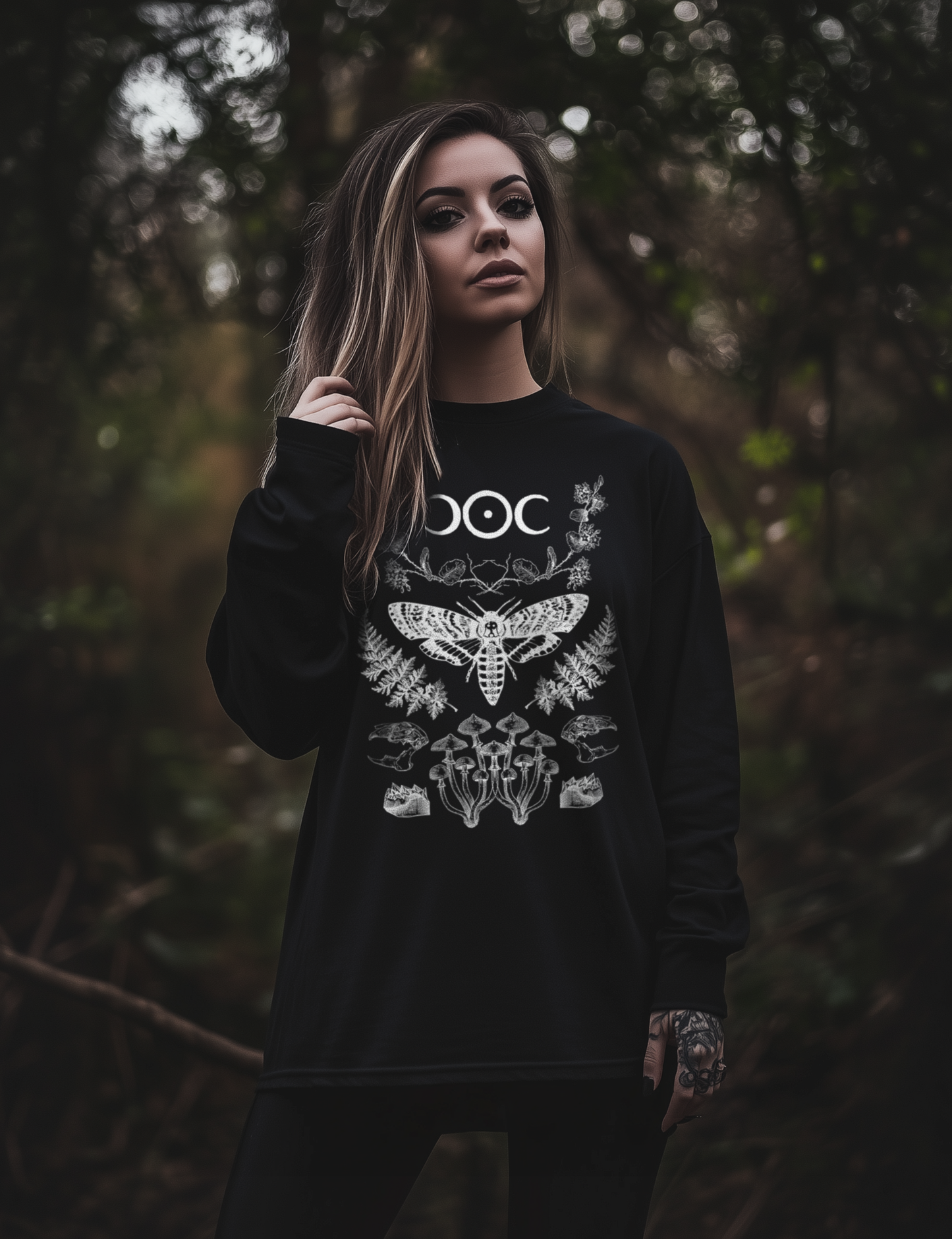 Moth Mushroom Forest Witch Plus Size Long Sleeve T Shirt