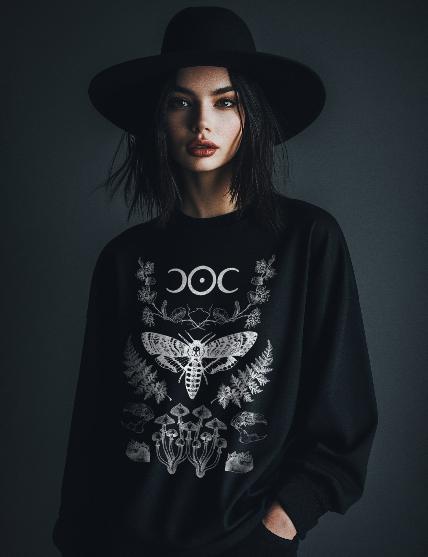 Moth Mushroom Forest Witch Plus Size Long Sleeve T Shirt