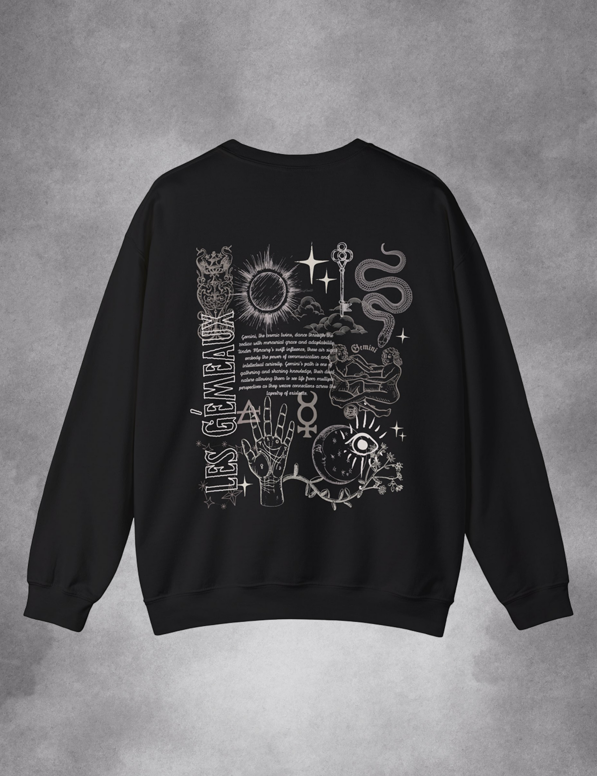 Gemini Zodiac Sign Esoteric Astrology Occult Mystical Plus Size Goth Black Sweatshirt