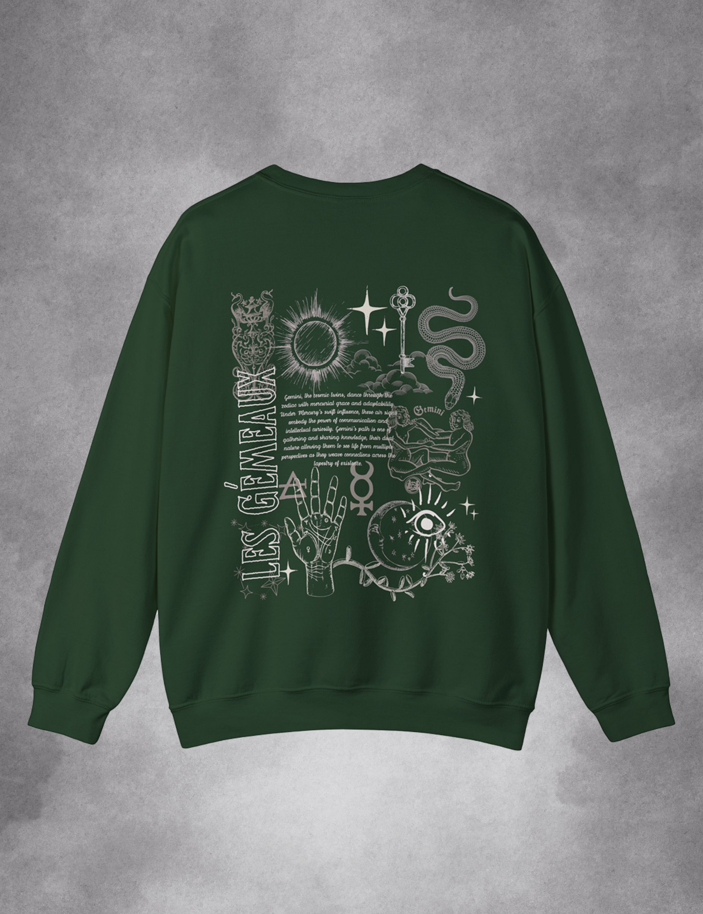 Gemini Zodiac Sign Esoteric Astrology Occult Mystical Plus Size Goth Forest Green Sweatshirt