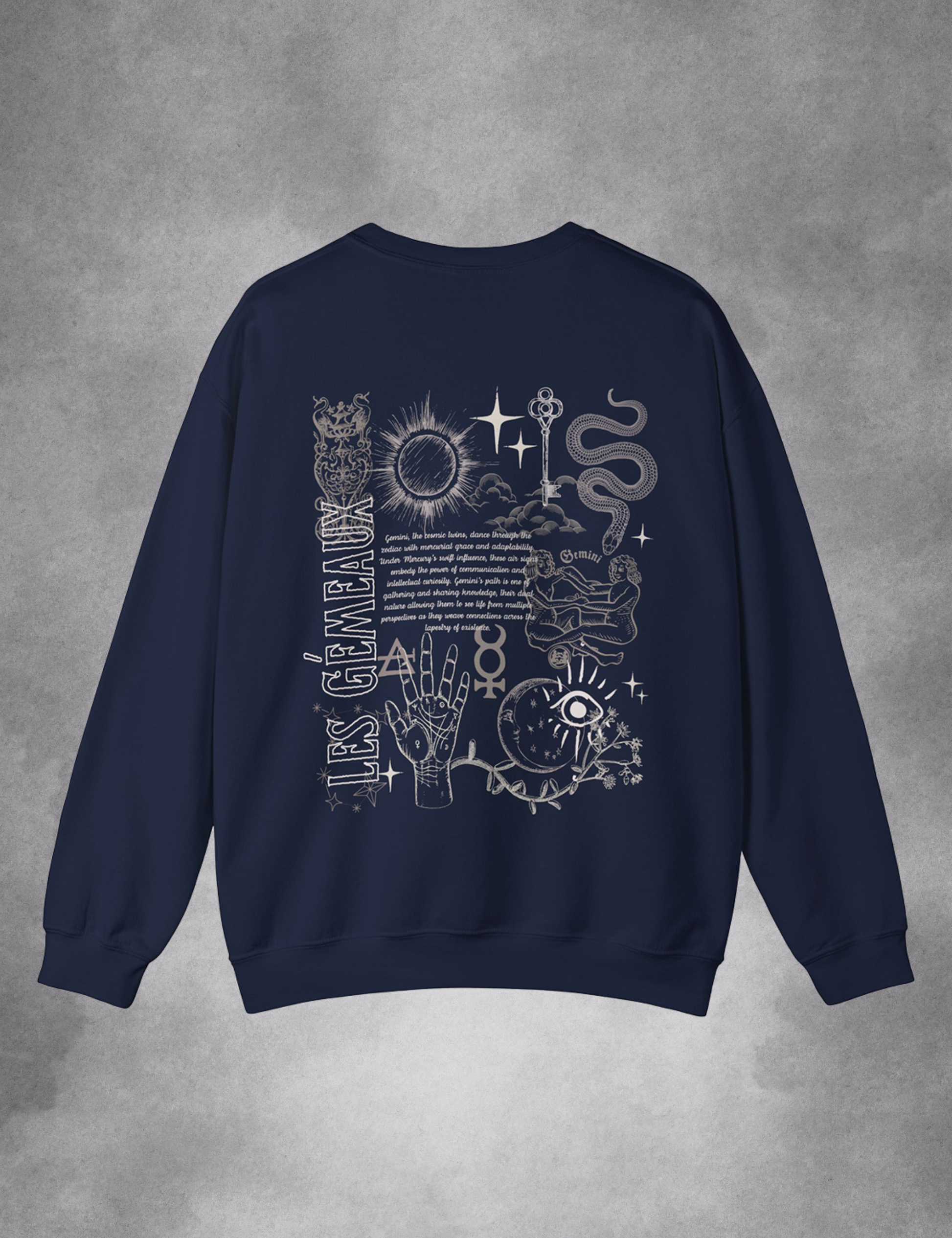 Gemini Zodiac Sign Esoteric Astrology Occult Mystical Plus Size Goth Navy Blue Sweatshirt