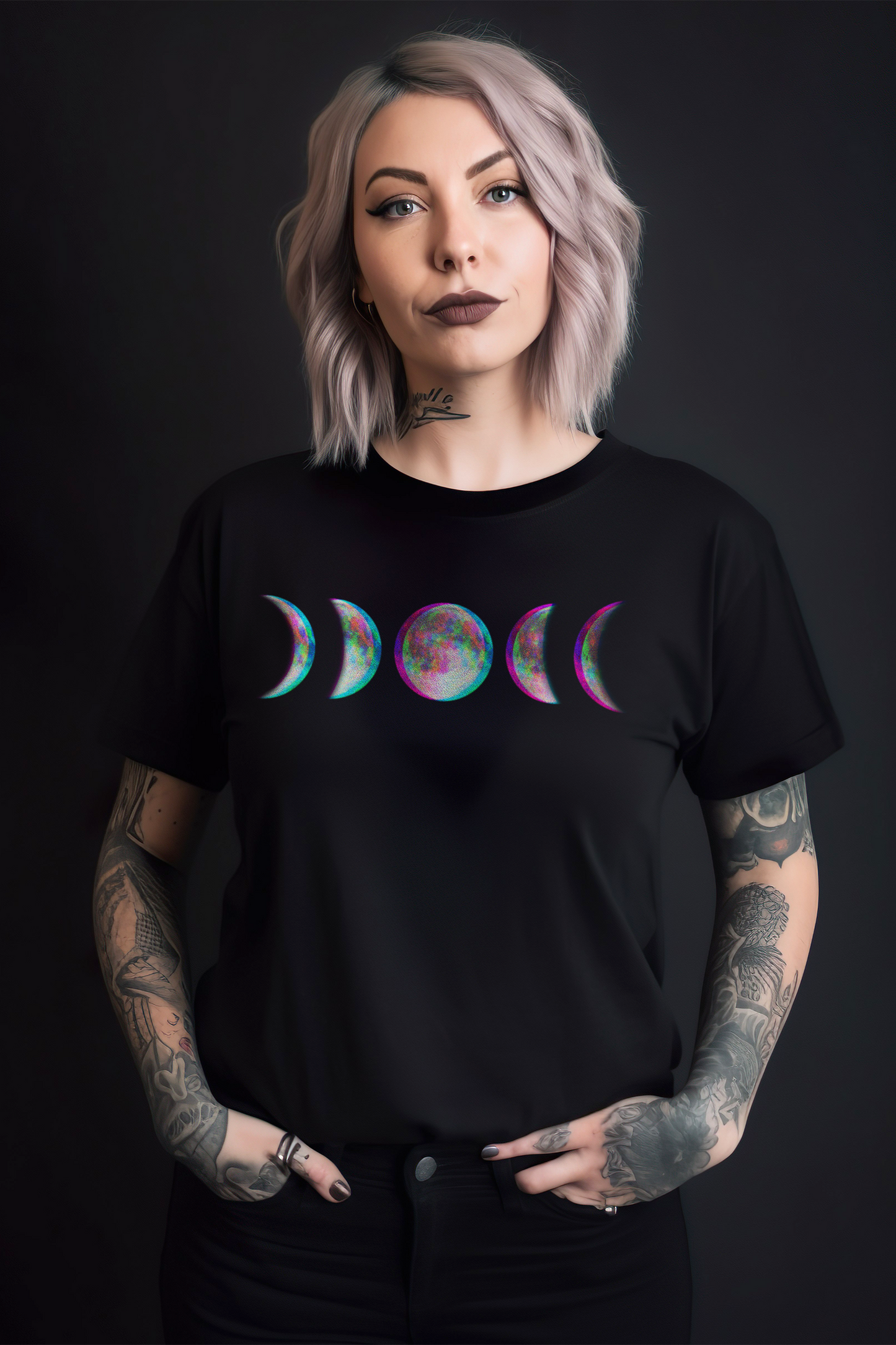Witchy Aesthetic Clothing Glitch Moon Phase Plus Size Shirt