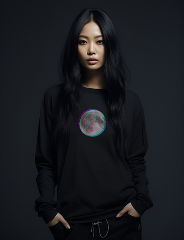 Glitch Moon Phase Edgy Plus Size Goth Witchy Long Sleeve Women's Shirt