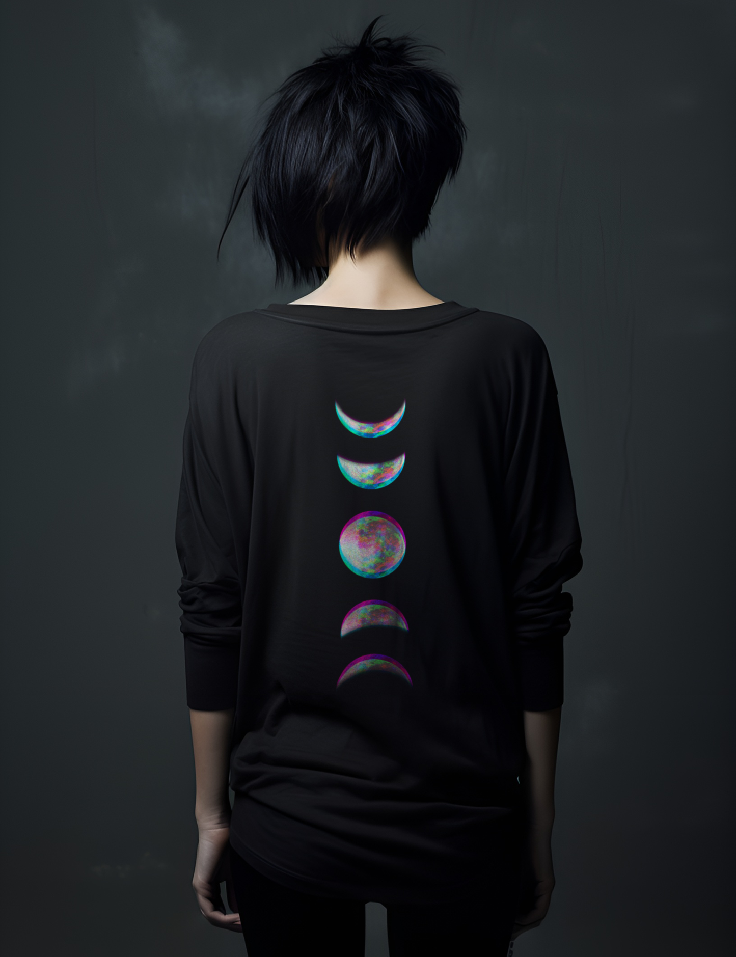 Glitch Moon Phase Edgy Plus Size Goth Witchy Long Sleeve Women's Shirt