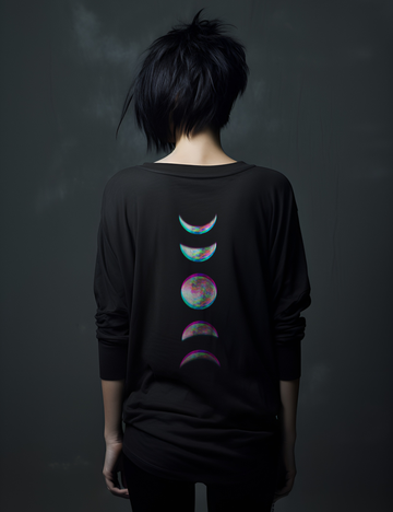 Glitch Moon Phase Edgy Plus Size Goth Witchy Long Sleeve Women's Shirt