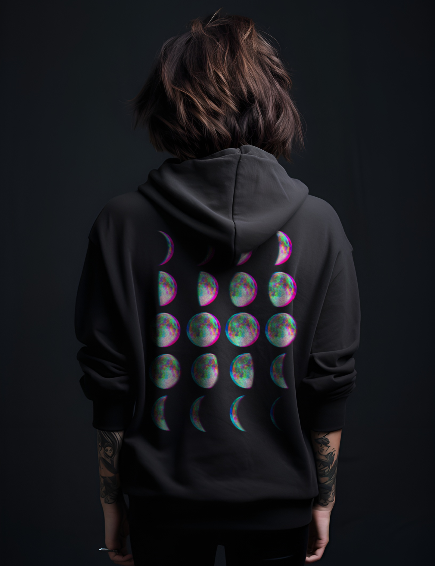 Edgy Goth Witchy Glitch Moon Phase Plus Size Zip Up Hoodie
