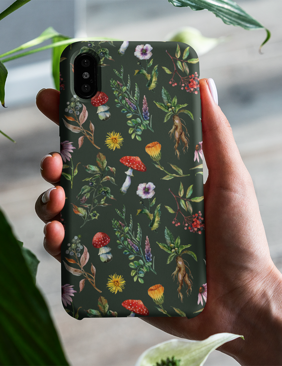 Green Witch Magical Herbs and Mushrooms Aesthetic Phone Case