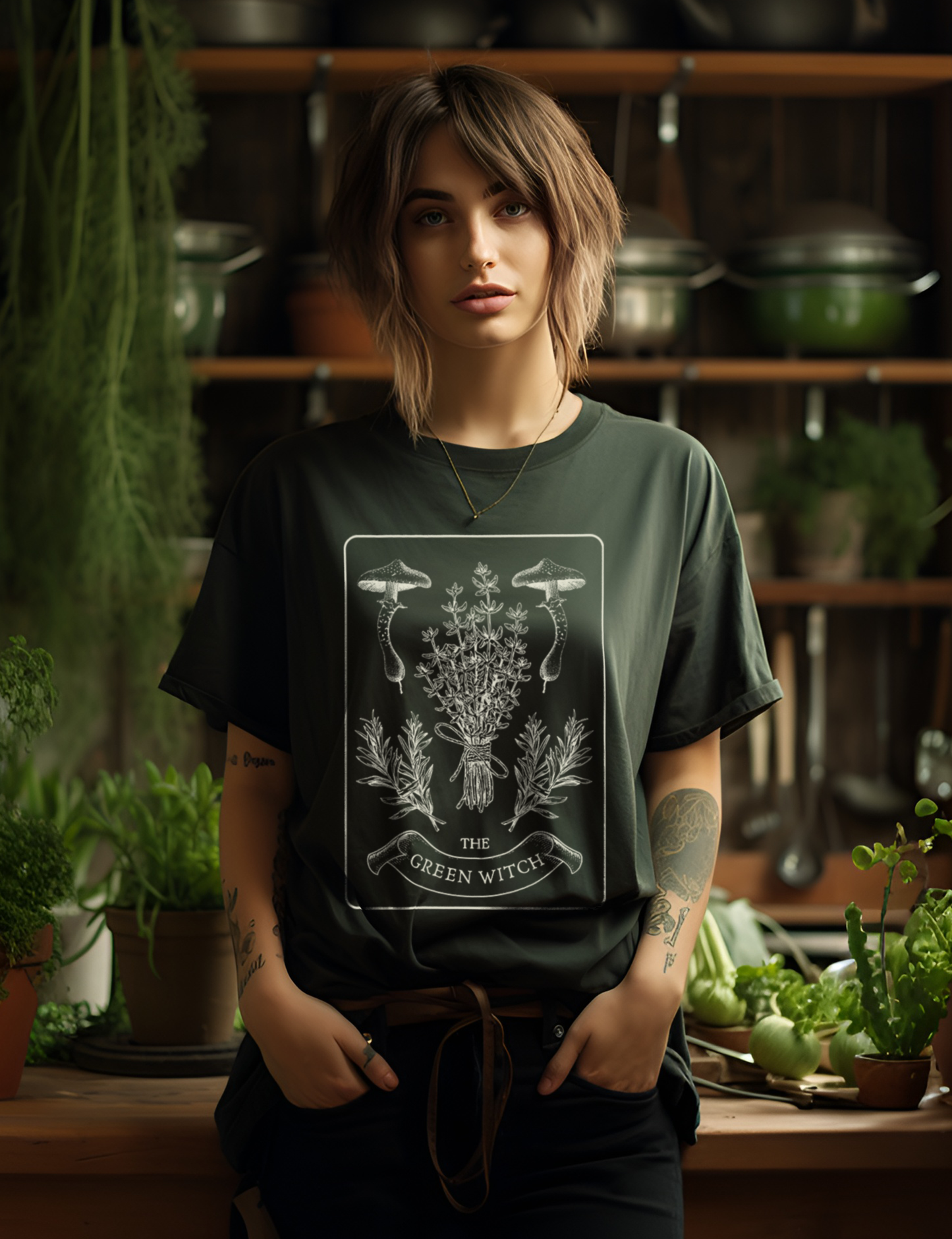 Green Witch Tarot Card Herbology Mushroom Shirt
