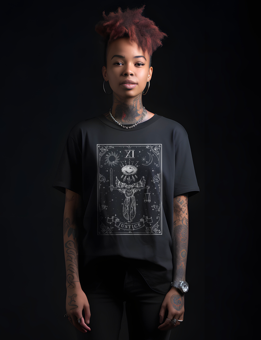 Justice Tarot Card Moth Witchy Aesthetic Plus Size Goth Shirt