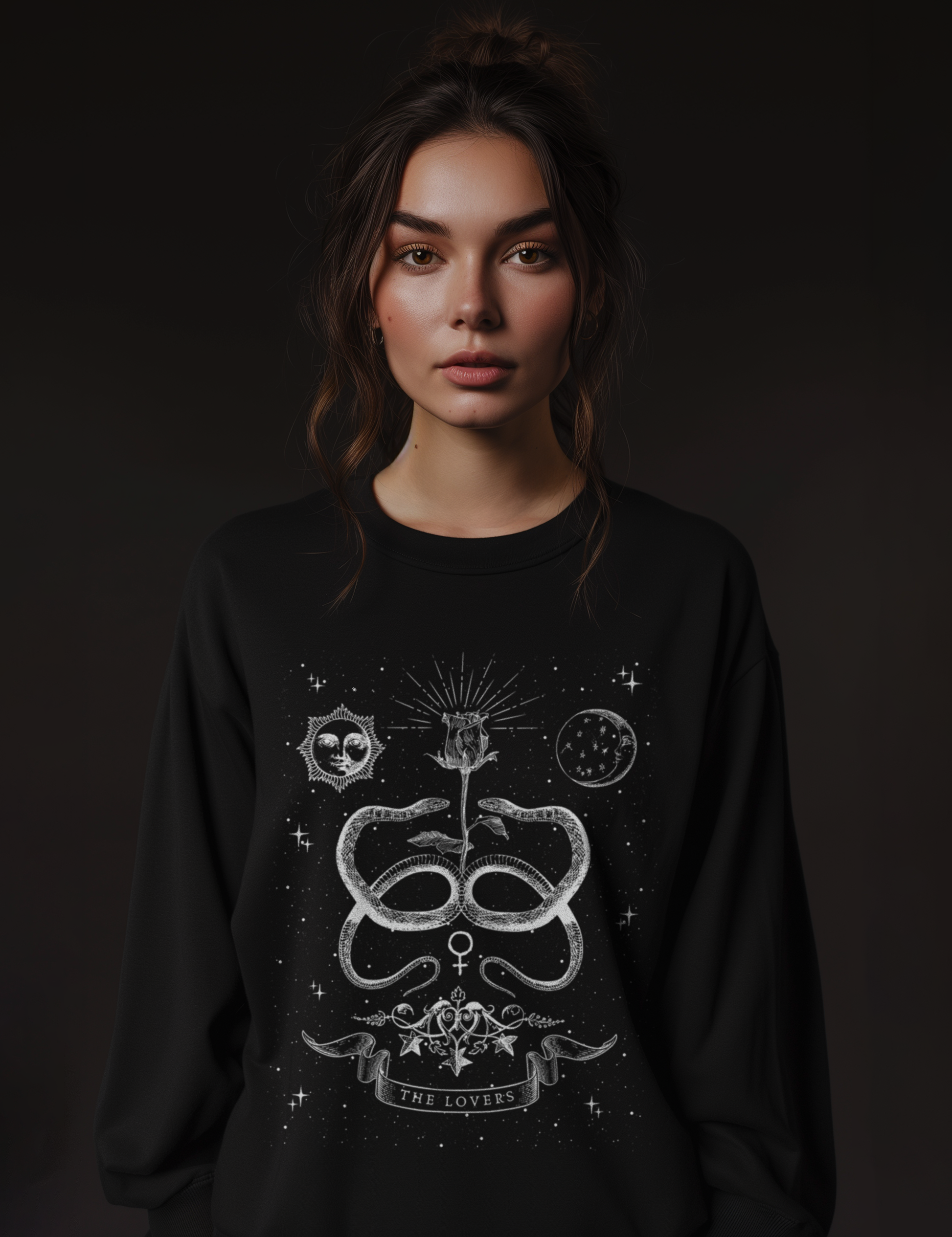 The Lovers Tarot Card Whimsigoth Mystical Snake Occult Plus Size Goth Clothing Long Sleeve Shirt