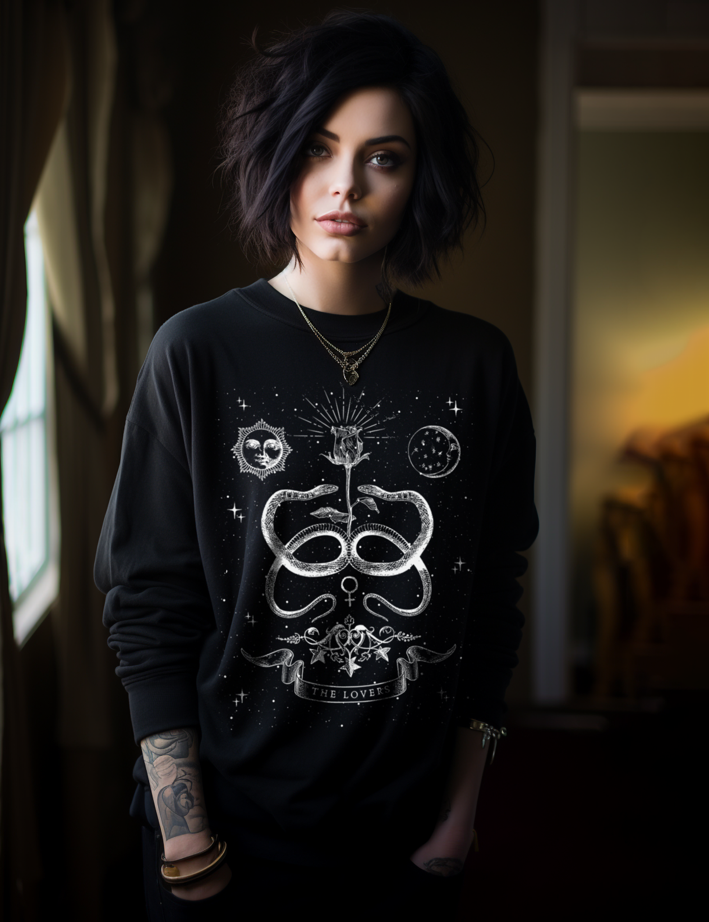 The Lovers Tarot Card Plus Size Goth Witchy Snake Sweatshirt