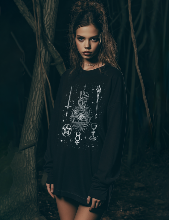 The Magician Tarot Card Occult Plus Size Witchy Clothing Long Sleeve Shirt