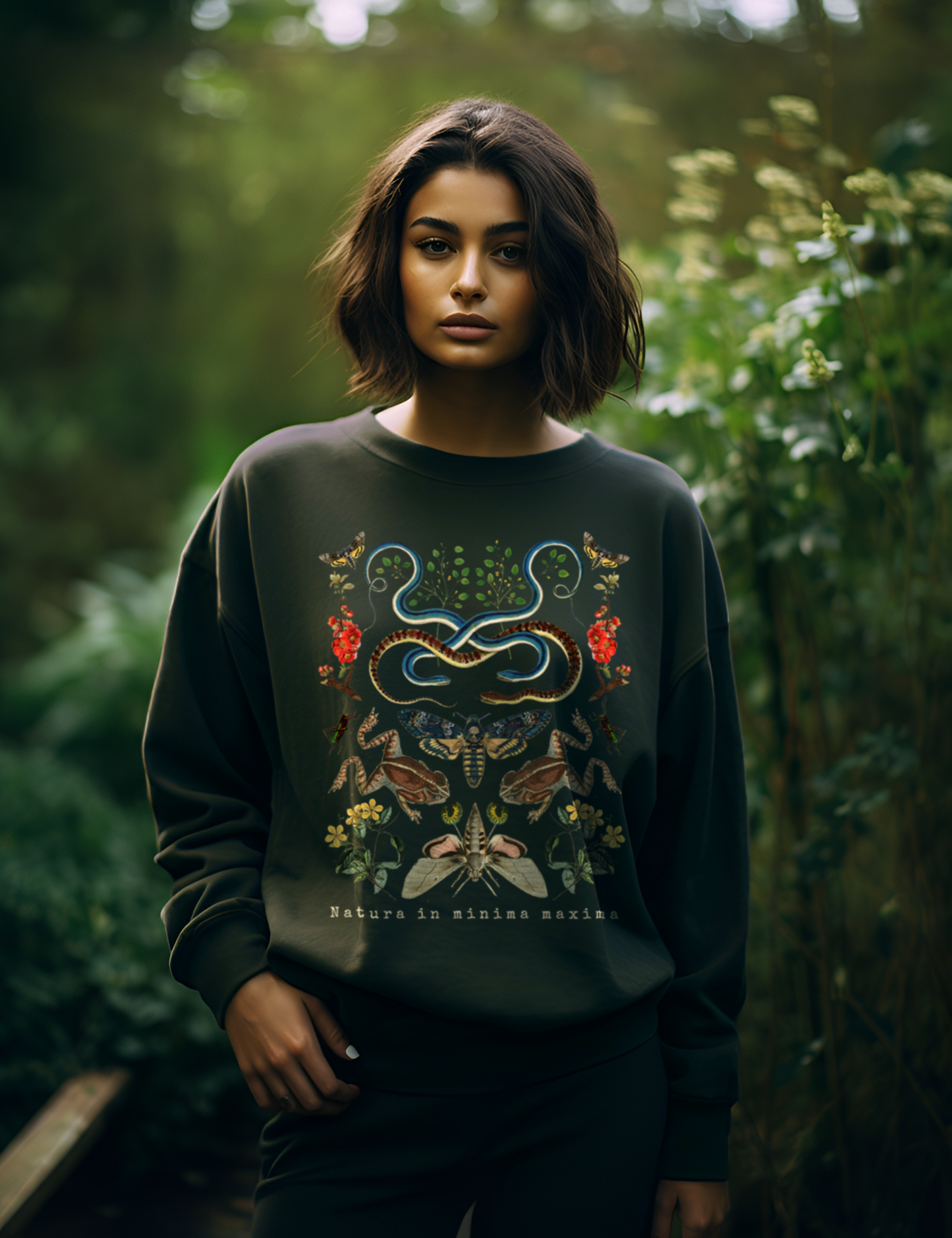 Dark Cottagecore Nature Snake Frog Moth Forest Witch Aesthetic Plus Size Green Sweatshirt