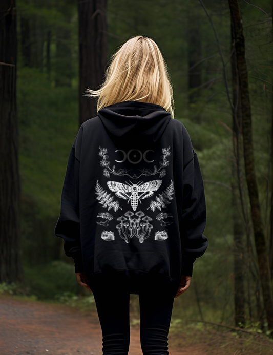 Moth Mushroom Forest Witch Plus Size Goth Witchy Esoteric Hoodie