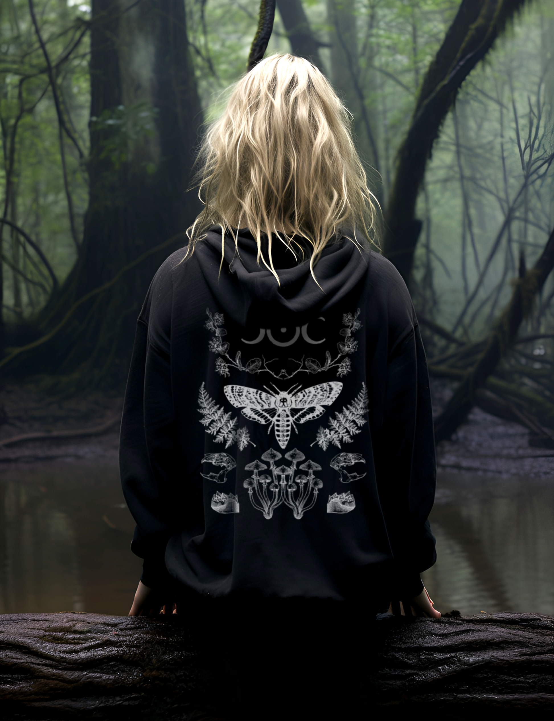 Moth Mushroom Forest Green Witch Natural Magic Plus Size Zip Up Hoodie