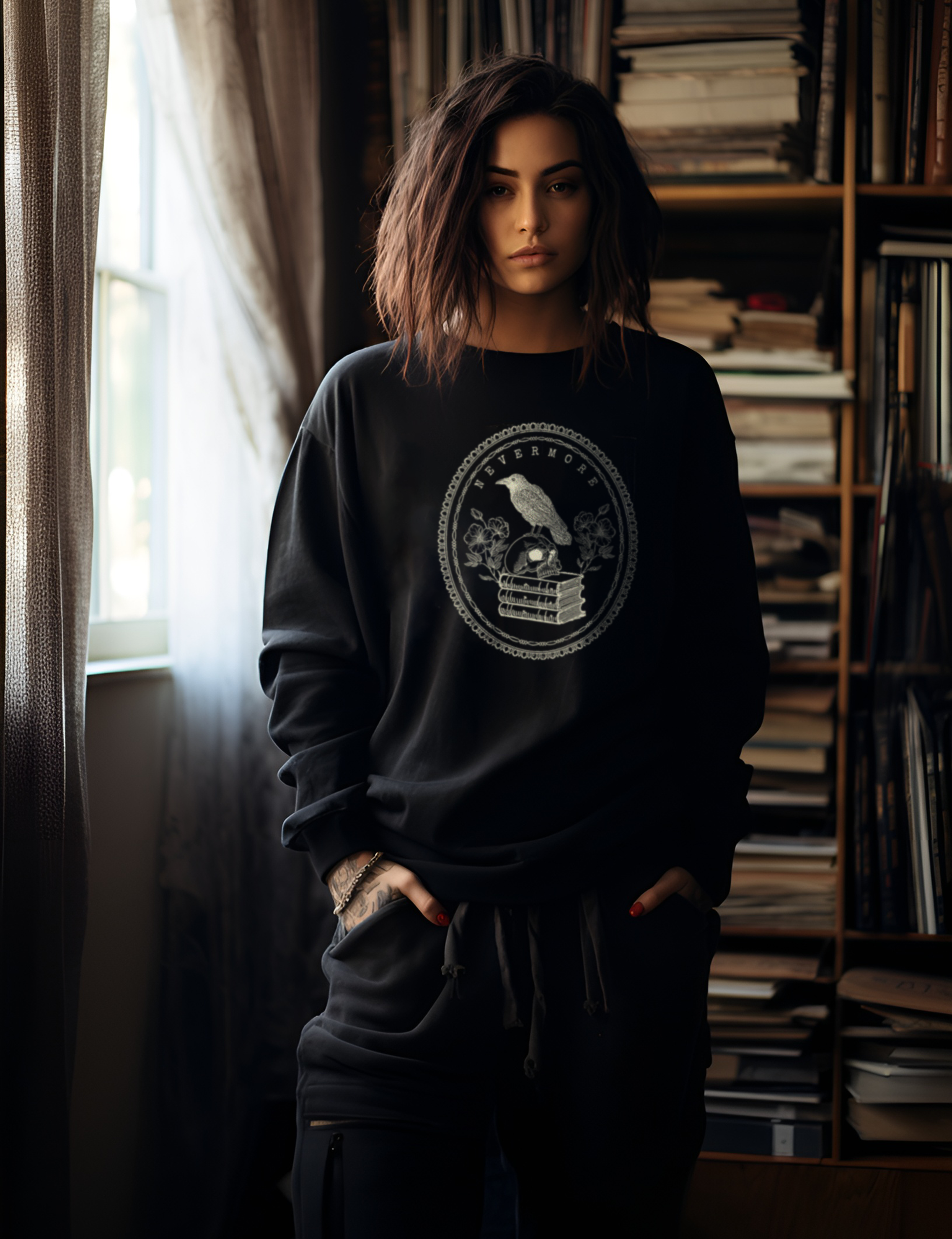 Dark Academia Aesthetic Winter Outfits Nevermore Raven Bookish Sweatshirt