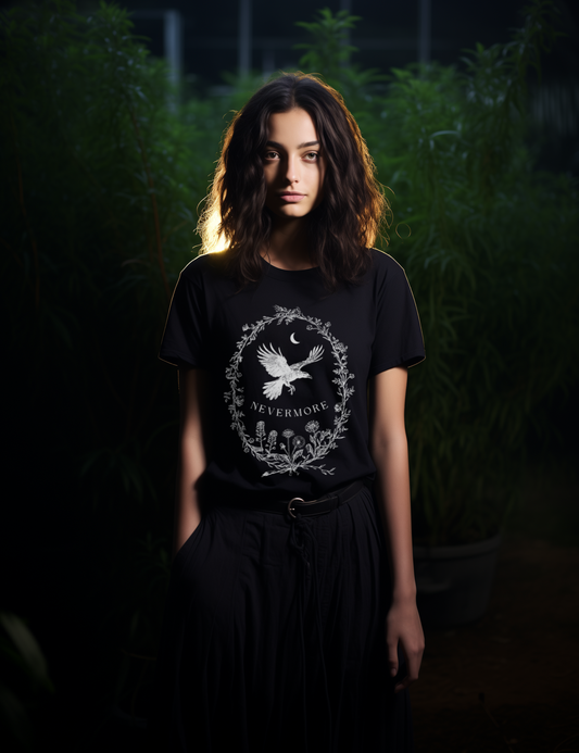 Goth Dark Cottagecore Nevermore Raven Wildflowers Plus Size Witch Shirt