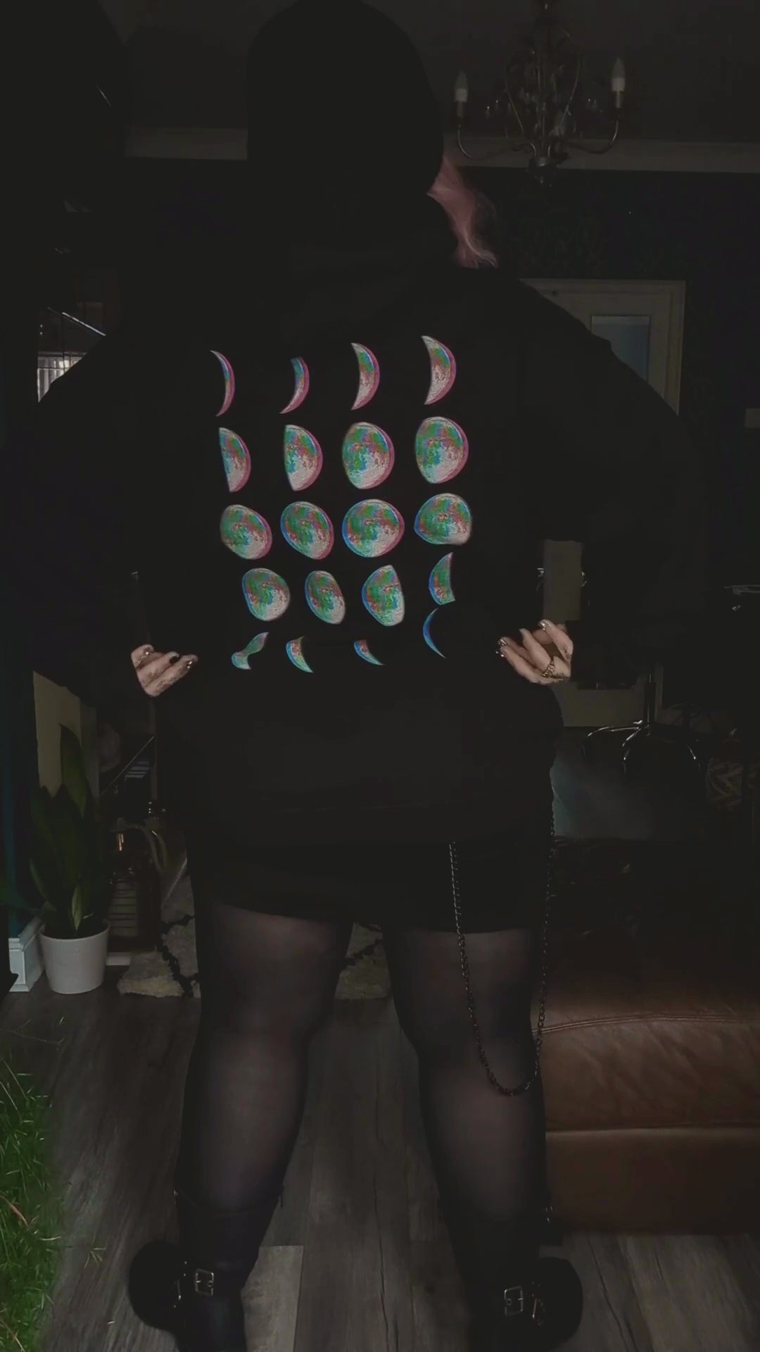 Glitch Moon Phase Witchy Plus Size Goth Alt Clothing Hoodie