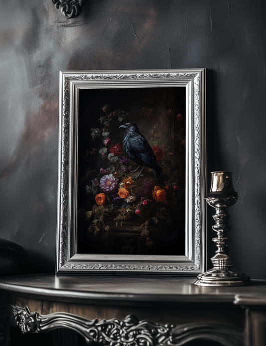 Gothic Bedroom Dark Academia Decor Raven Botanical Fine Art Print Poster