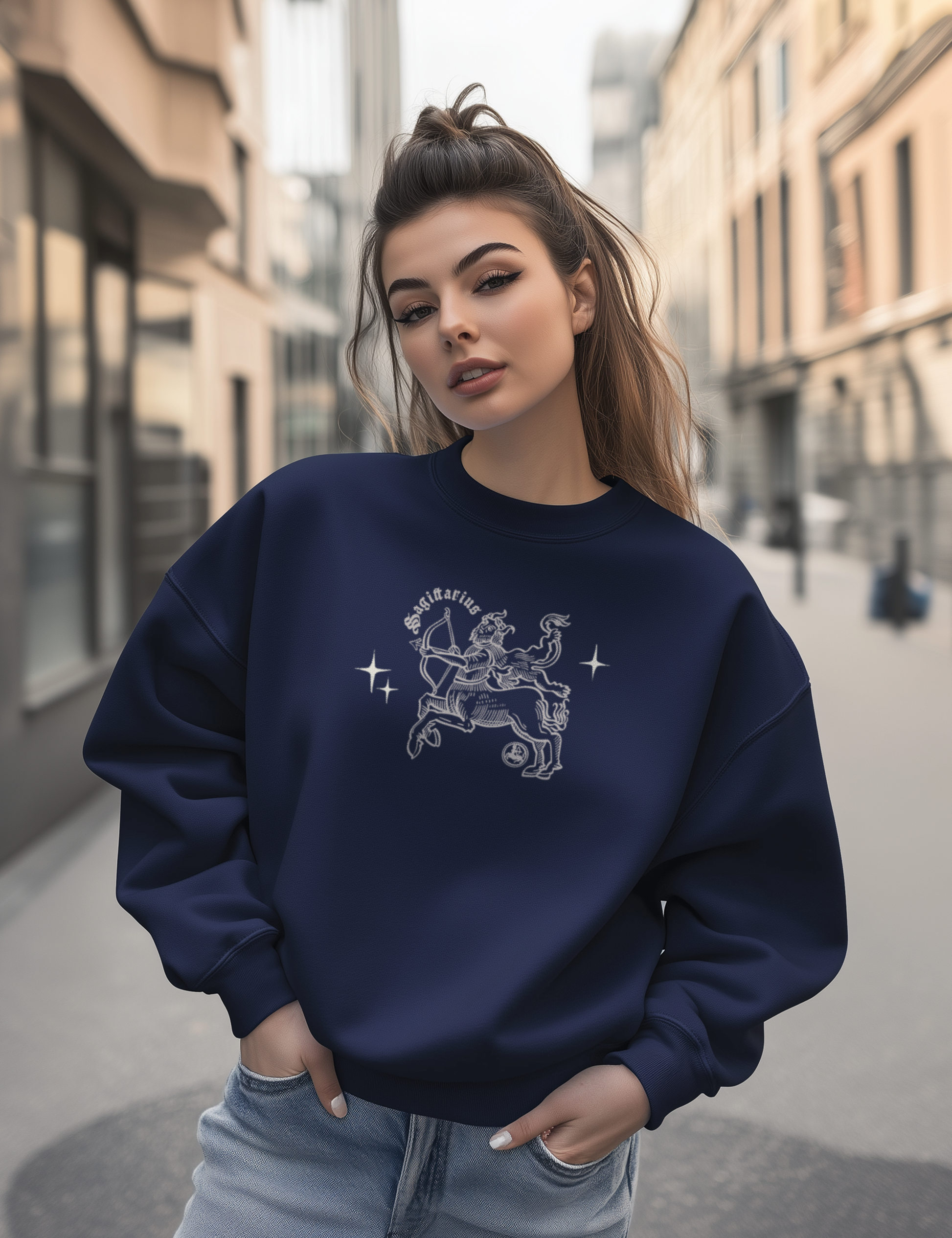 Sagittarius Zodiac Sign Esoteric Astrology Occult Plus Size Goth Mystical Navy Blue Sweatshirt