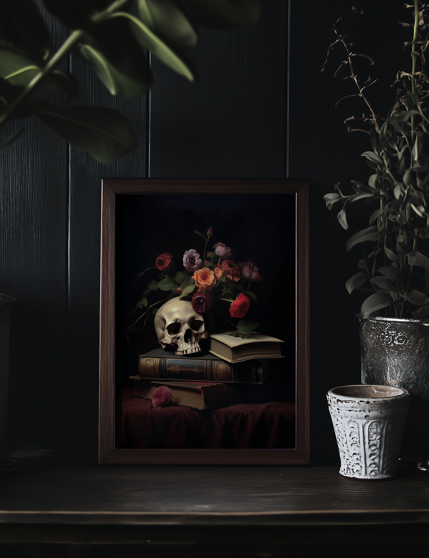 Goth Dark Academia Bedroom Decor Skull and Books Fine Art Print Poster