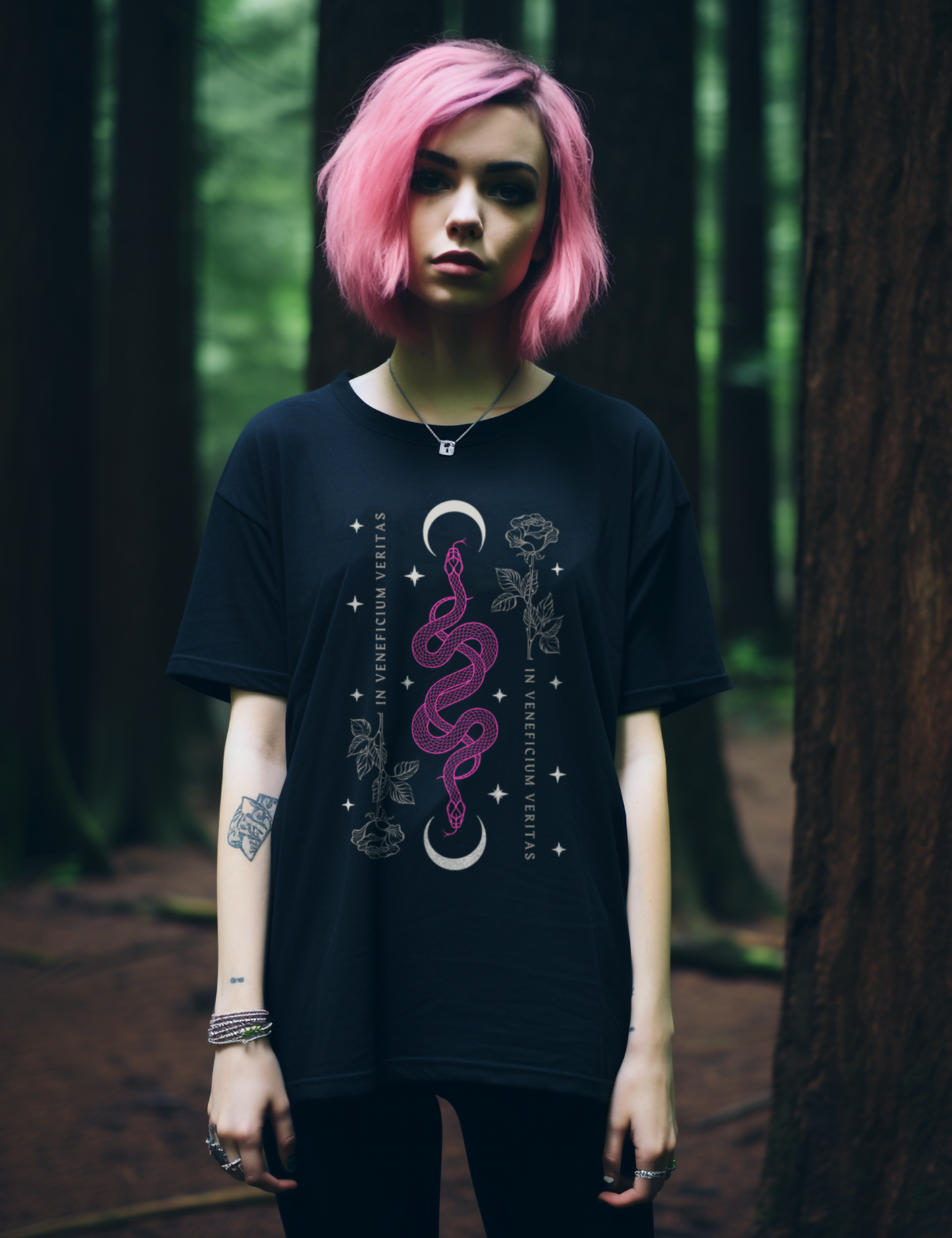 Snake Rose Moon Phase Witchcraft Moon Plus Size Goth Shirt