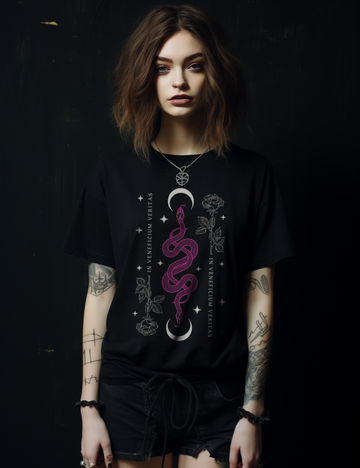 Snake Rose Moon Phase Witchcraft Moon Plus Size Goth Shirt