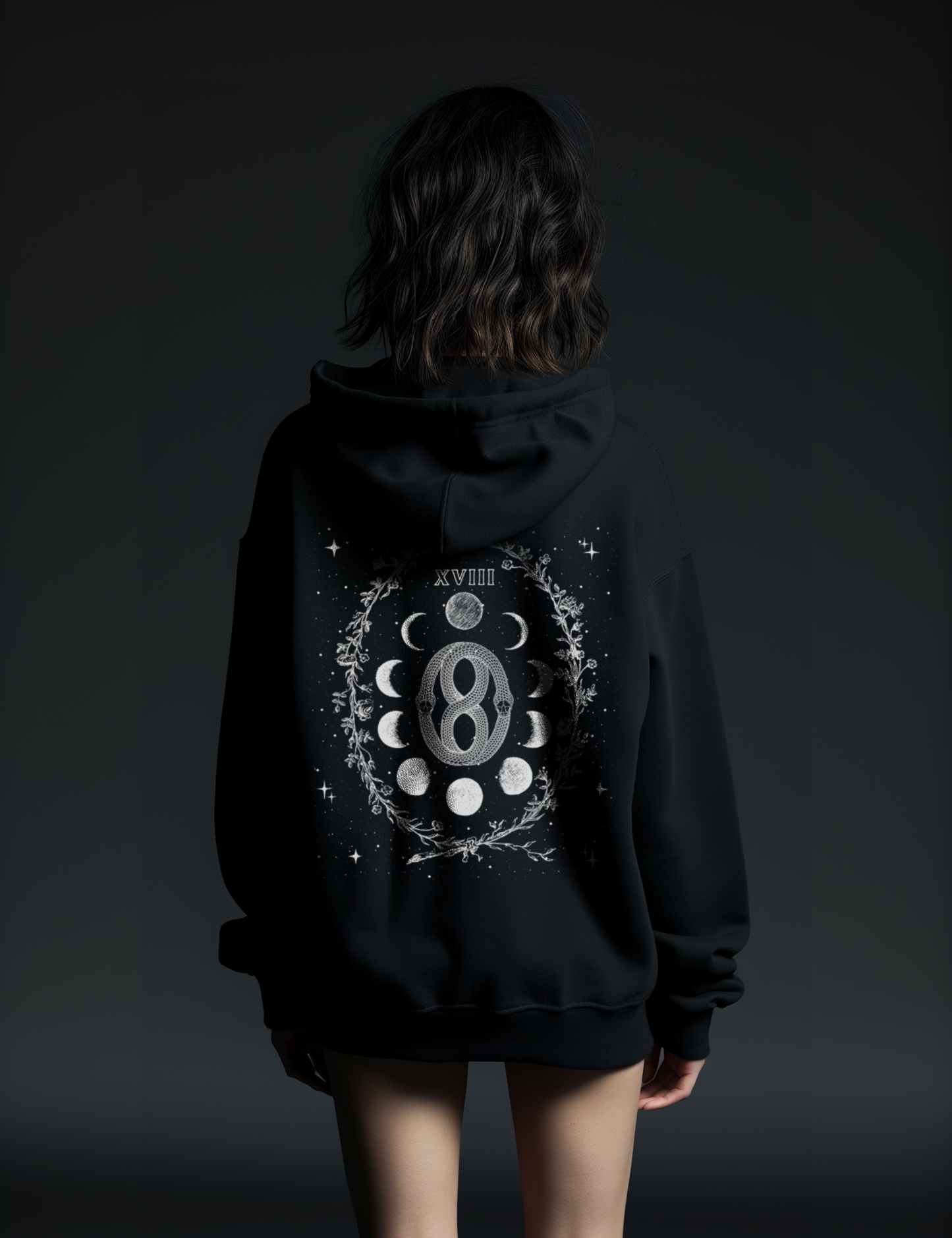 The Moon Tarot Card Whimsigoth Snake Moon Phase Plus Size Goth Occult Witchy Hoodie
