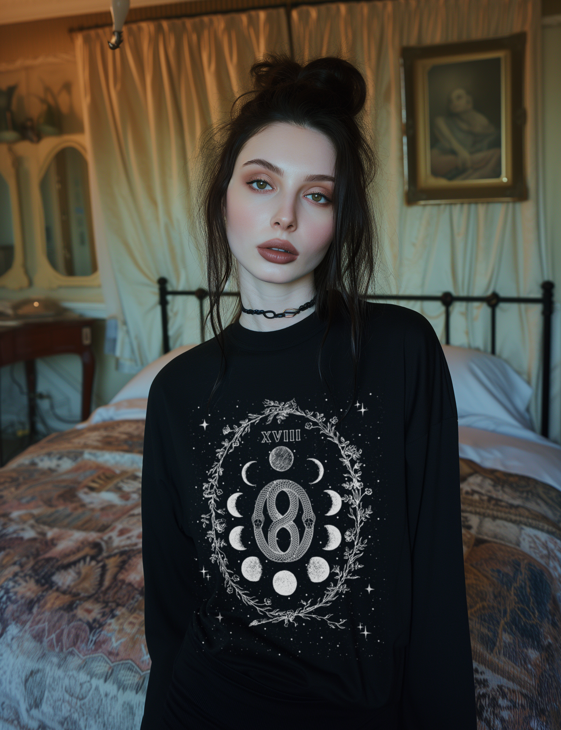 The Moon Tarot Card Occult Plus Size Witchy Whimsigoth Clothing Long Sleeve Shirt