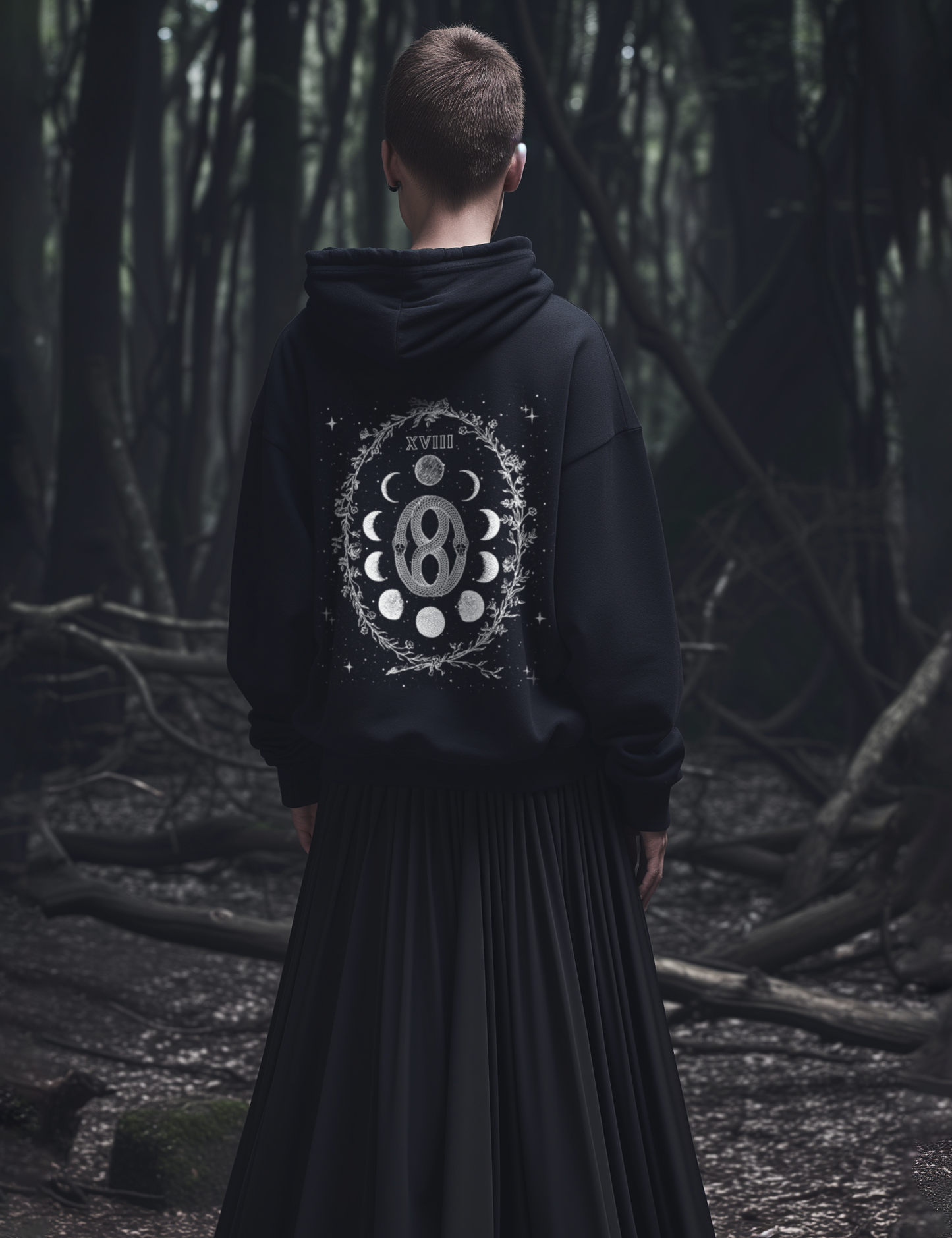 The Moon Tarot Card Whimsigoth Snake Moon Phase Plus Size Goth Occult Witchy Hoodie