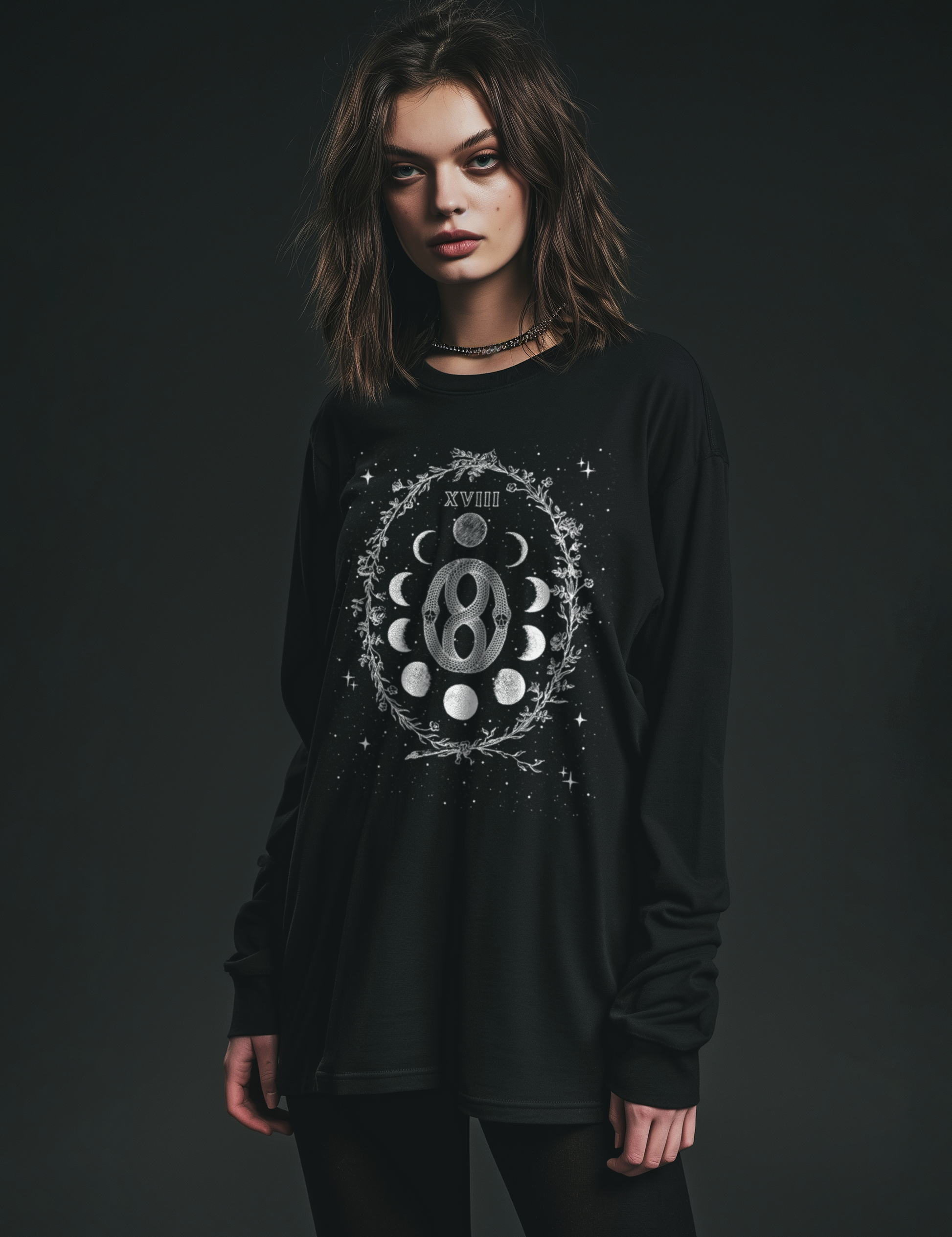 The Moon Tarot Card Occult Plus Size Witchy Whimsigoth Clothing Long Sleeve Shirt