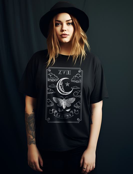 The Moon Tarot Card Moth Witchy Aesthetic Plus Size Goth Shirt